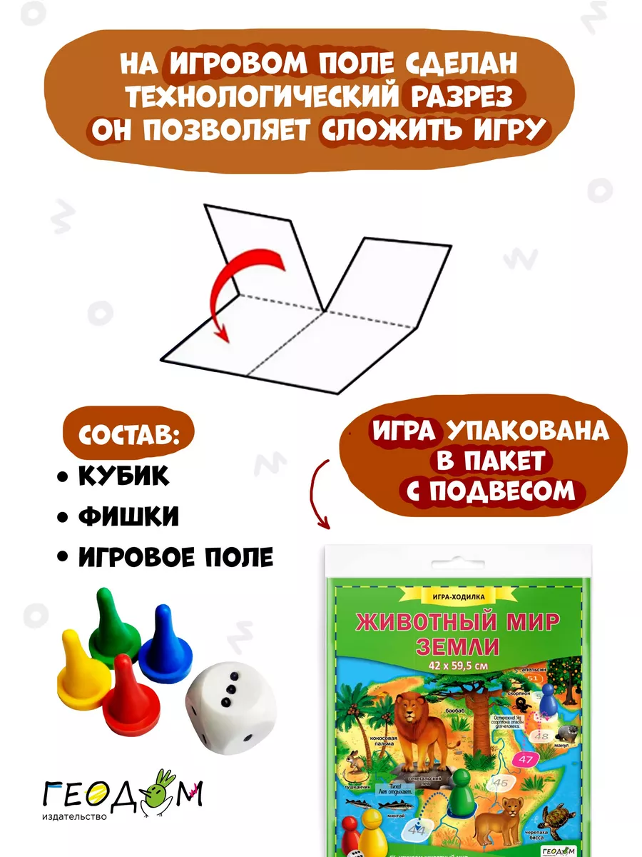 Настольная игра ходилка. Животный мир Земли. ГЕОДОМ 50393865 купить за 249  ₽ в интернет-магазине Wildberries