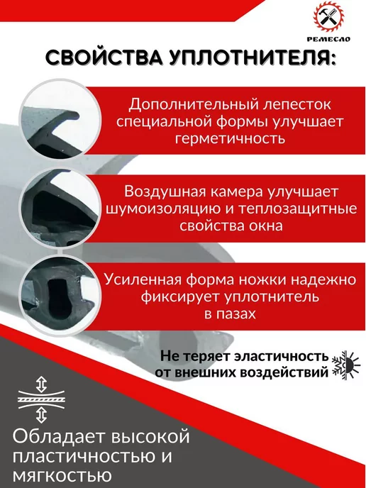 Ремесло Уплотнитель для окон пластиковых и дверей пвх kbe 228, вариант, фото 2