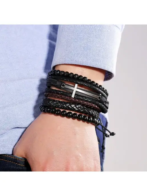 Носикулон Сет из четырех браслетов "Cross&Black", черный, фото 2