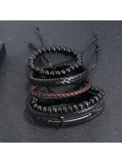Носикулон Сет из четырех браслетов "Cross&Black", черный, фото 3
