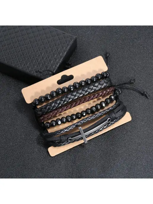 Носикулон Сет из четырех браслетов "Cross&Black", черный, фото 4