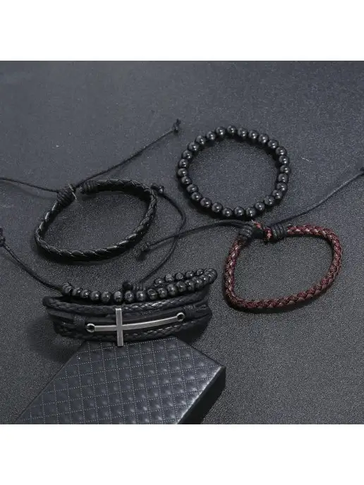 Носикулон Сет из четырех браслетов "Cross&Black", черный, фото 5