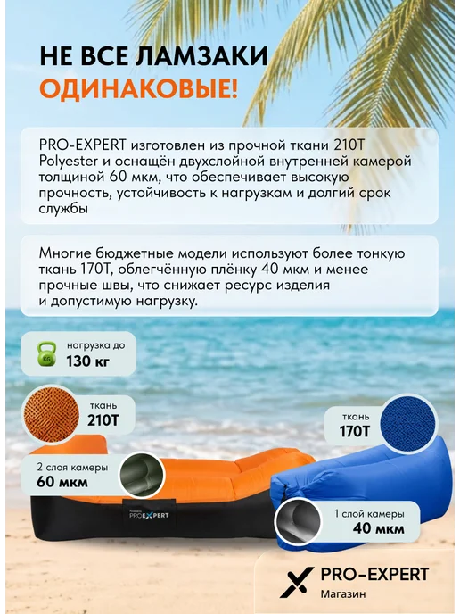 Pro-Expert Ламзак, надувной диван шезлонг с карманом, синий, синий, фото 5