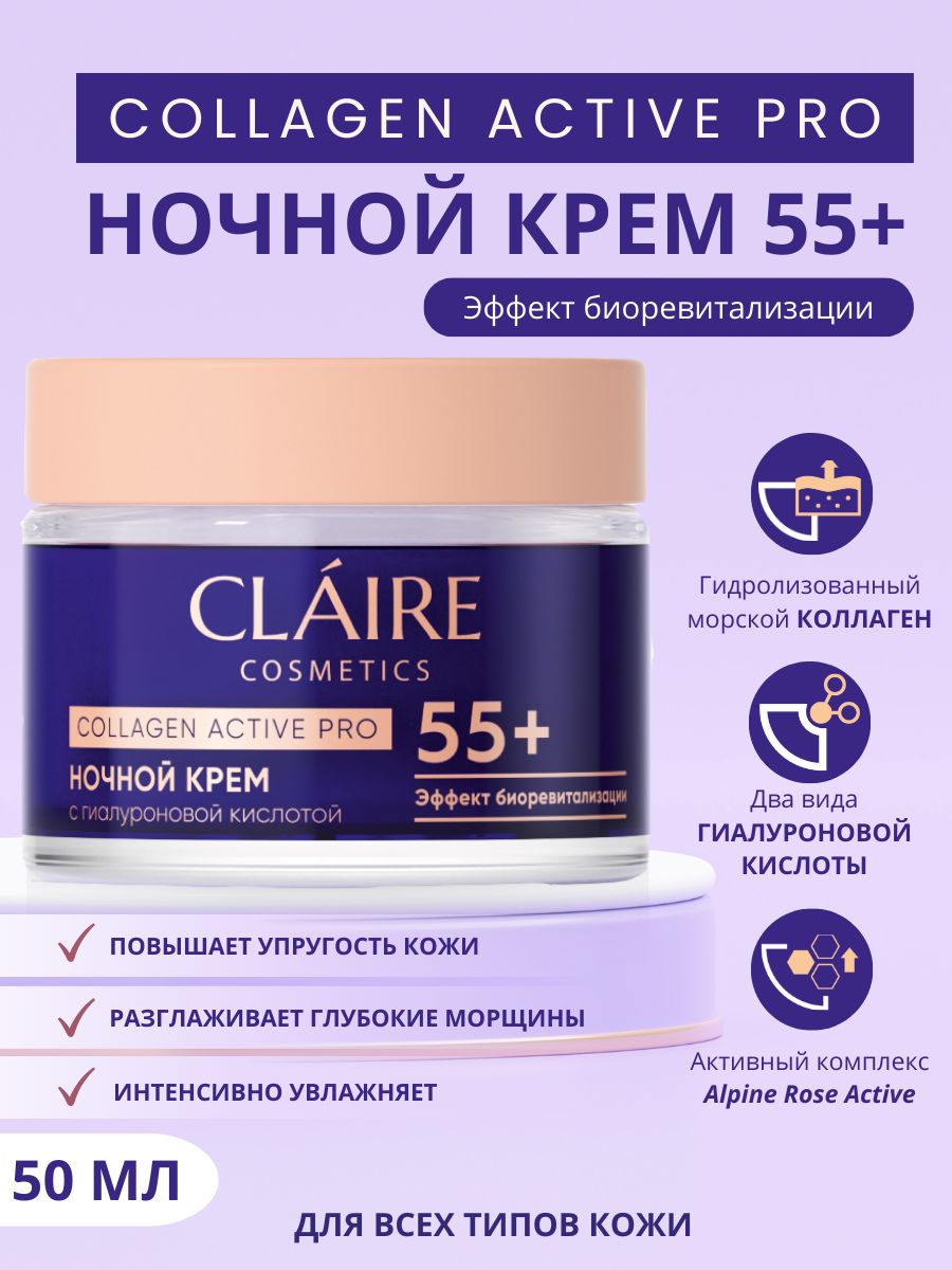 Claire cosmetics collagen active pro. Collagen Active Pro крем ночной 25+ 50мл. Коллаген в косметике. Claire косметика +55.