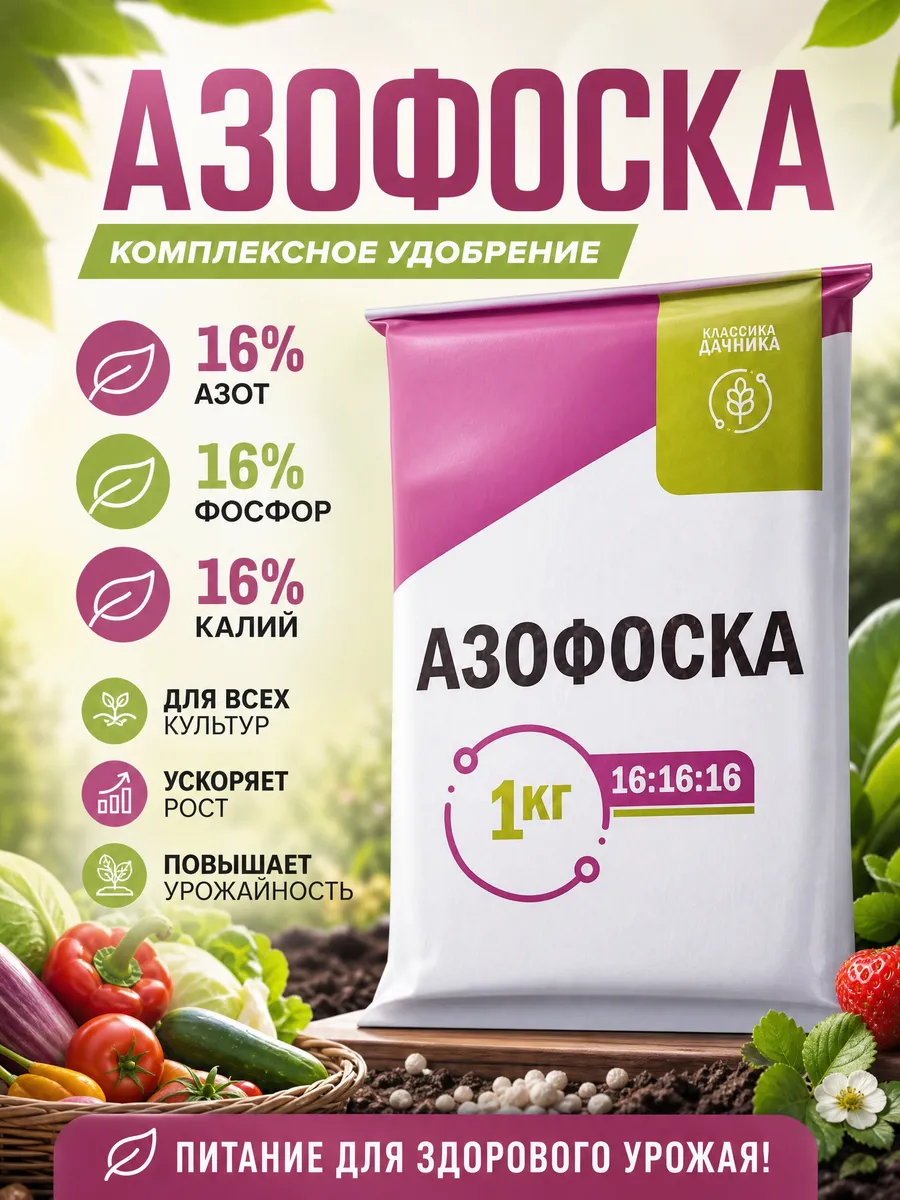 Азофоска удобрение для растений Нитроаммофоска 1кг
