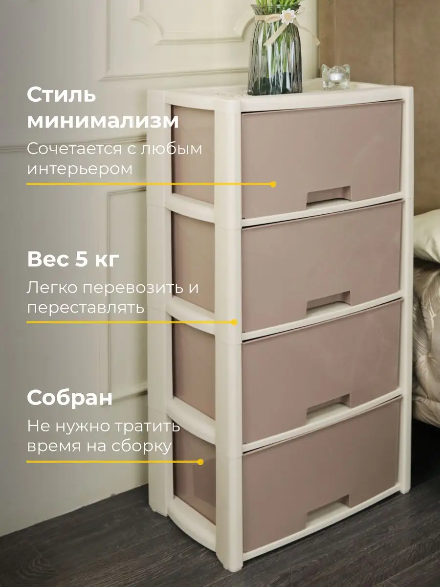 Комод для вещей и одежды бежевый пластиковый с ящиками ANSAR HOME 51168160  купить за 3 635 ₽ в интернет-магазине Wildberries