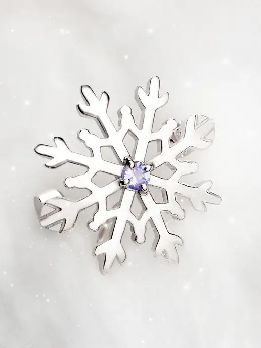 Teya jewelry Брошь снежинка с танзанитом серебро булавка, серебристый, фото 6