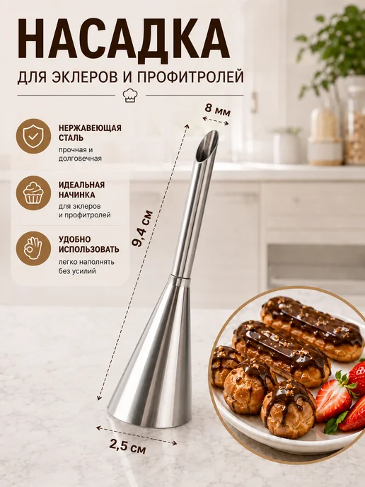 Нет бренда Насадка для эклеров и профитролей, серый