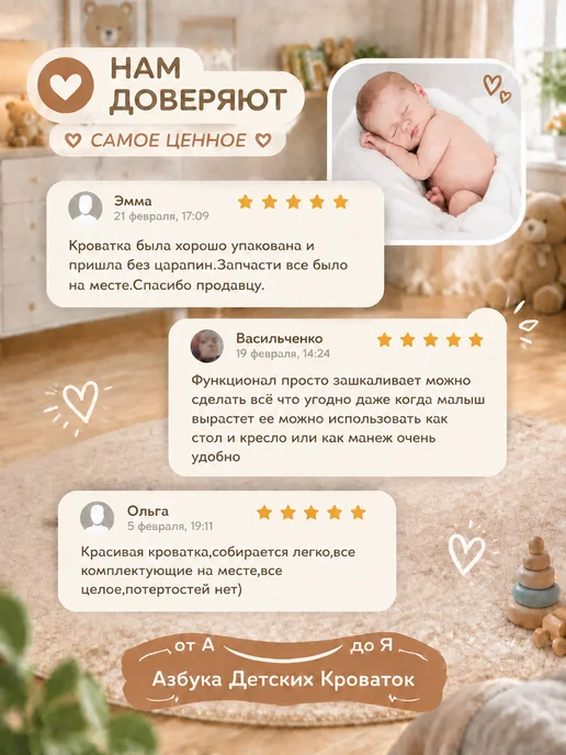 Азбука Детских Кроваток Кроватка для новорожденных без маятника, белый, фото 8
