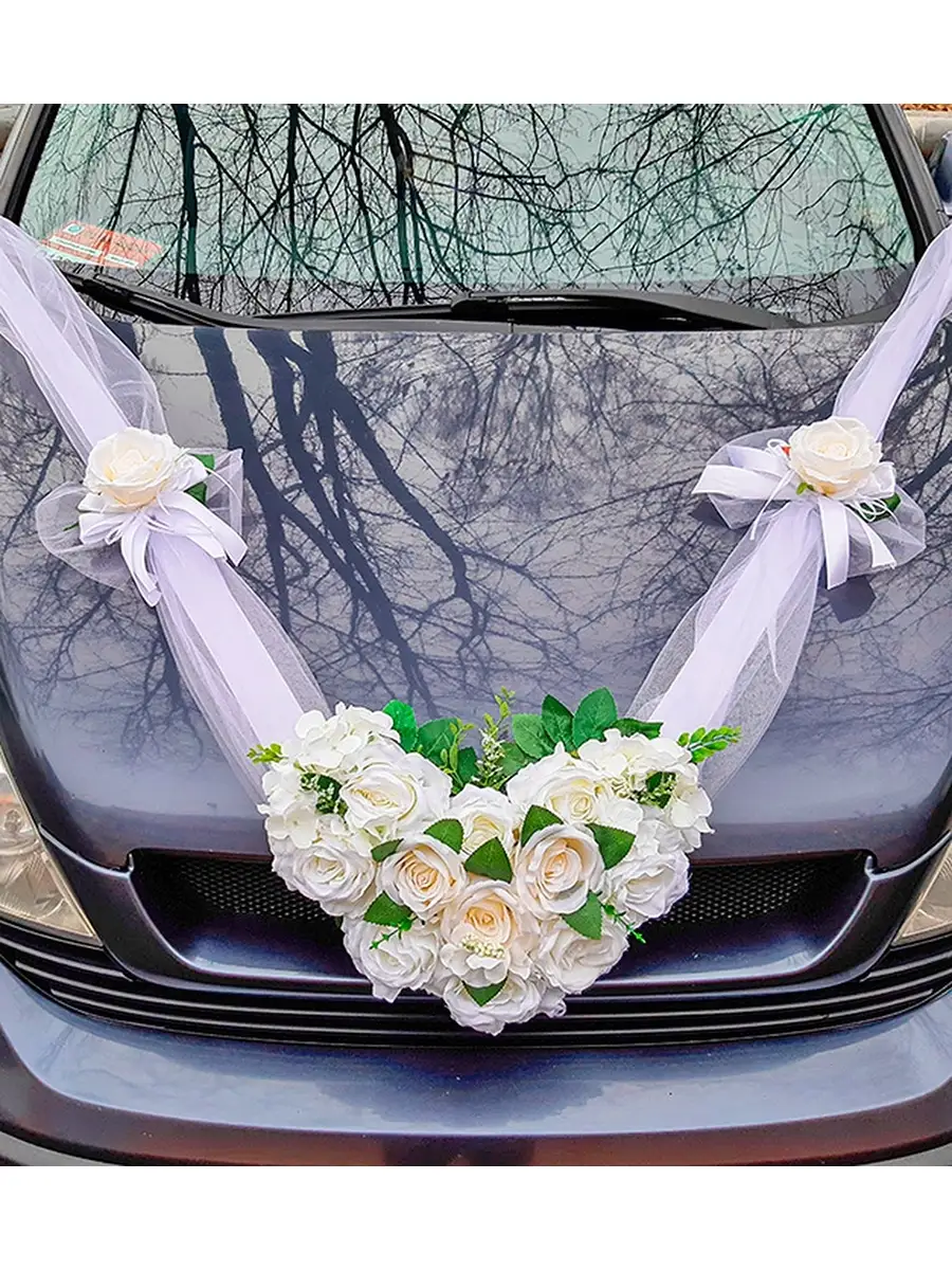Украшение свадебной машины лента на капот авто сердце розы