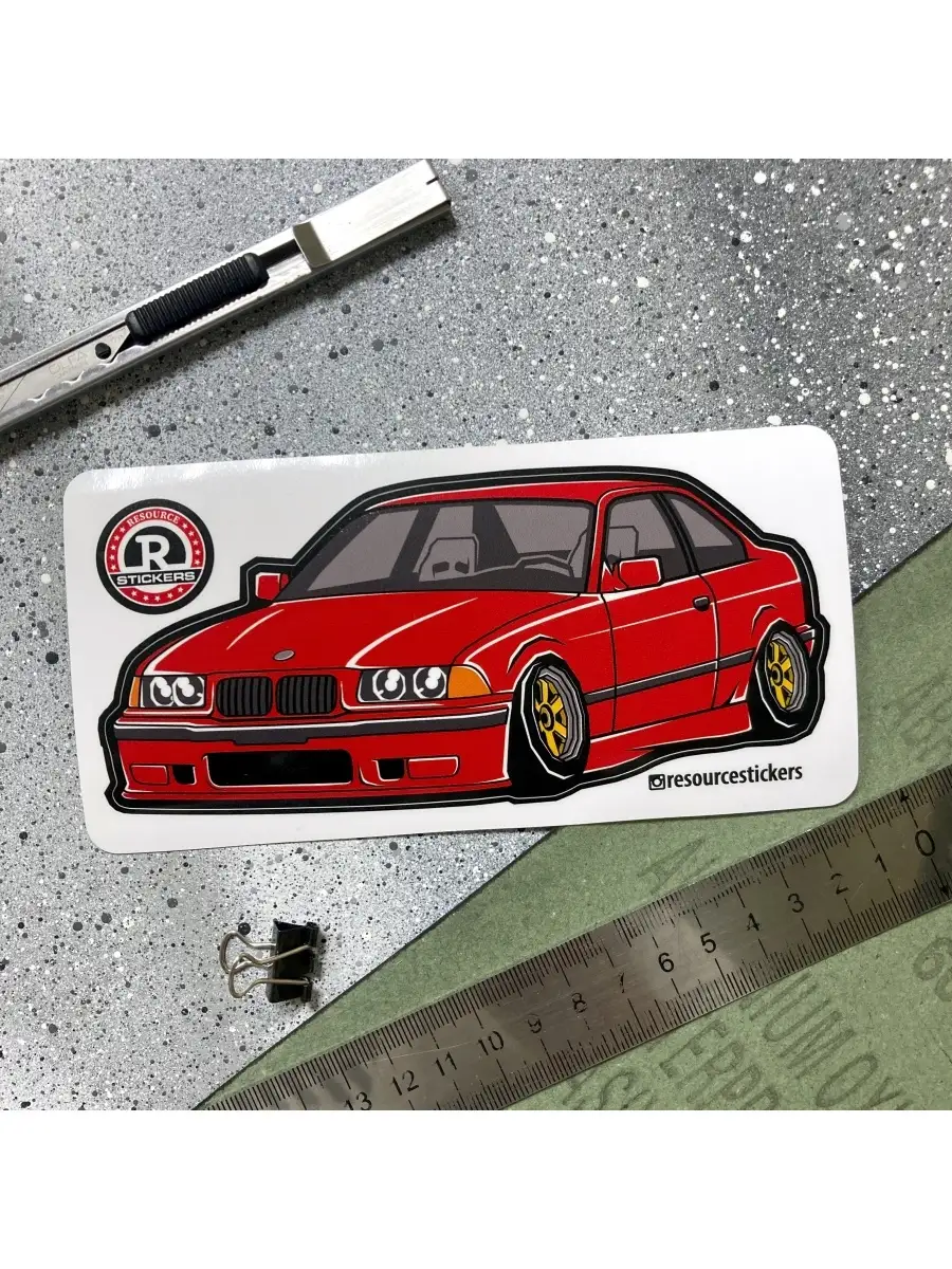 Виниловая наклейка машинка BMW E36 красная, 14.5х7 Resource Stickers  51272674 купить за 232 ₽ в интернет-магазине Wildberries