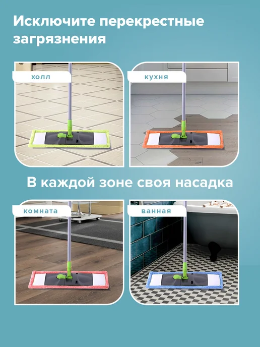 LAIMA Сменная насадка МОП тряпка для швабры для мытья пола плоская, зеленый, фото 5