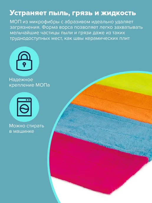 LAIMA Сменная насадка МОП тряпка для швабры для мытья пола плоская, зеленый, фото 7