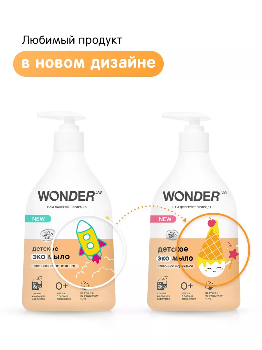 Жидкое мыло для рук детское с дозатором гель для умывания 0+ WONDER LAB  51406431 купить в интернет-магазине Wildberries