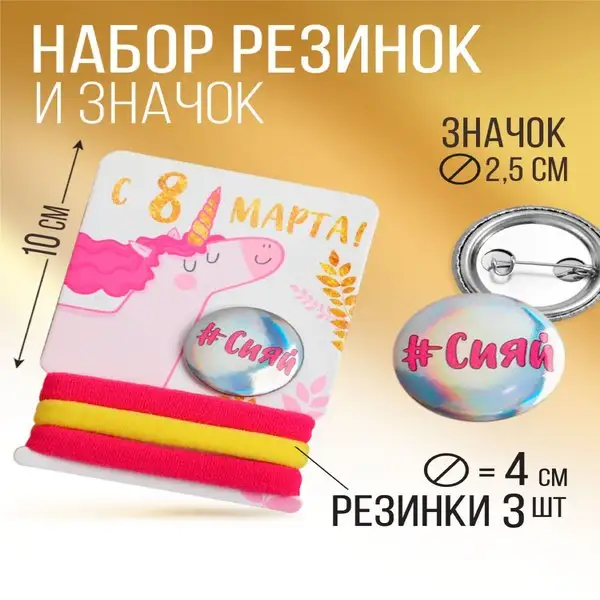 Подарочный набор резинки для волос и значок