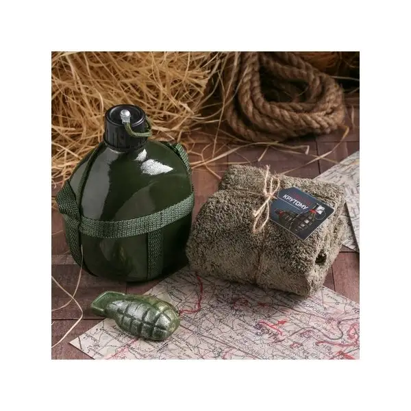 Подарочный мужской набор 3 в 1 фляжка, полотенце и мыло