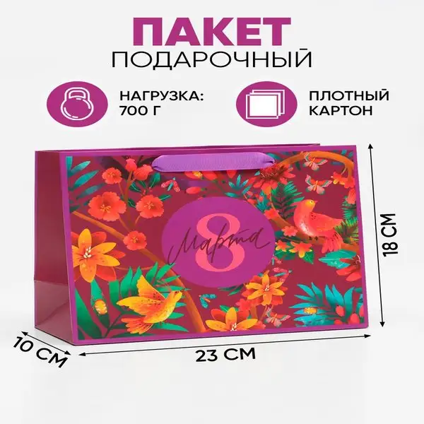 Подарочный пакет бумажный для подарка на 8 марта