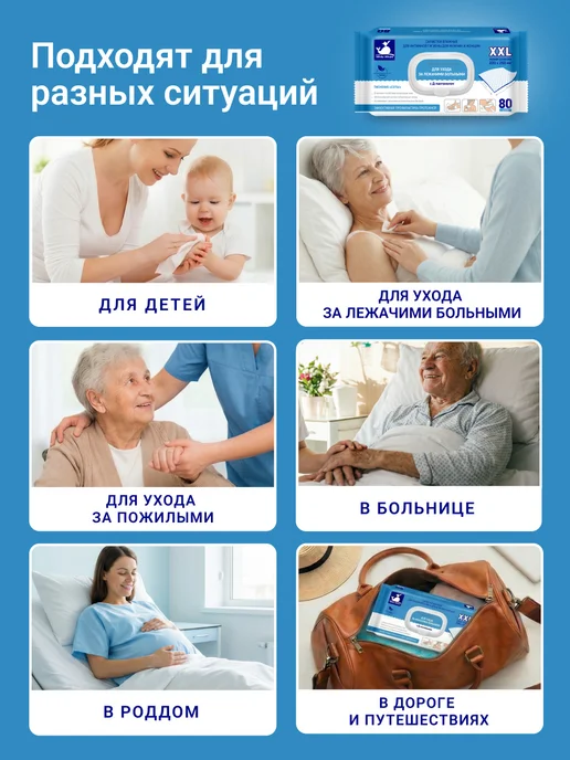 WHITE WHALE Влажные салфетки XXL с Д-пантенолом 80 х 10 уп. c клапаном, белый, фото 8