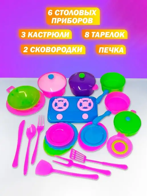 ЮГ-пласт Детская посуда игрушечная, голубой, 20 шт, фото 2