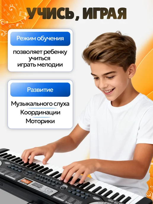 Vulpes Синтезатор с микрофоном от сети, 61кл, черный, фото 7