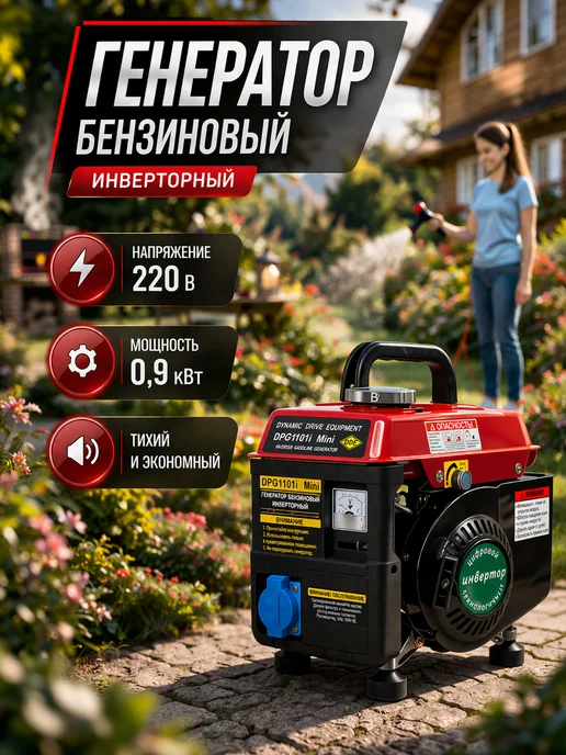DDE Генератор бензиновый инверторный 0,9 кВт 220В DPG1101i, черный