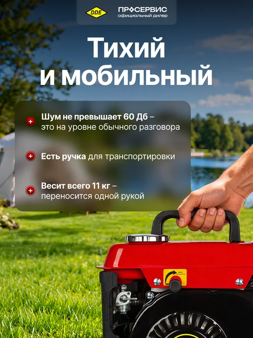 DDE Генератор бензиновый инверторный 0,9 кВт 220В DPG1101i, черный, фото 5