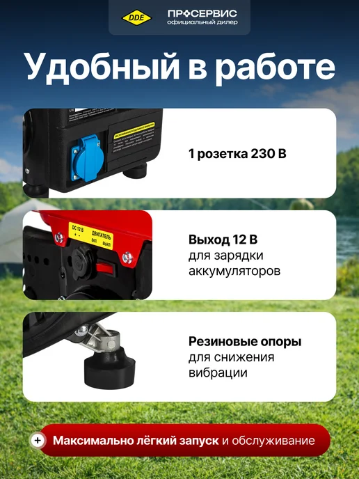 DDE Генератор бензиновый инверторный 0,9 кВт 220В DPG1101i, черный, фото 6