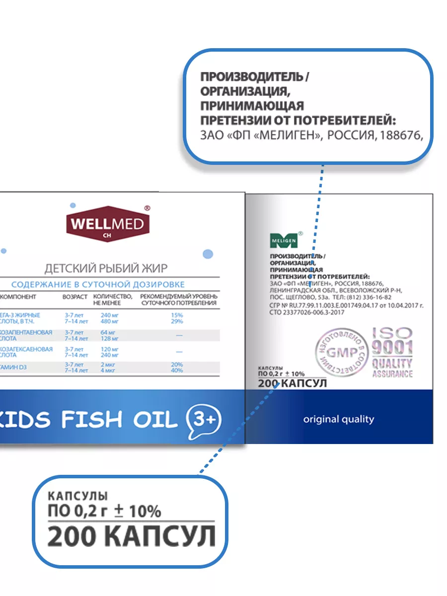 Omega 3 с витамином Д для детей, БАД рыбий жир WELLMED 52830910 купить в  интернет-магазине Wildberries