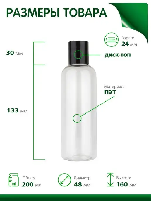 Greenea Флакон 200 мл дорожный для ванной, 200 мл, фото 2
