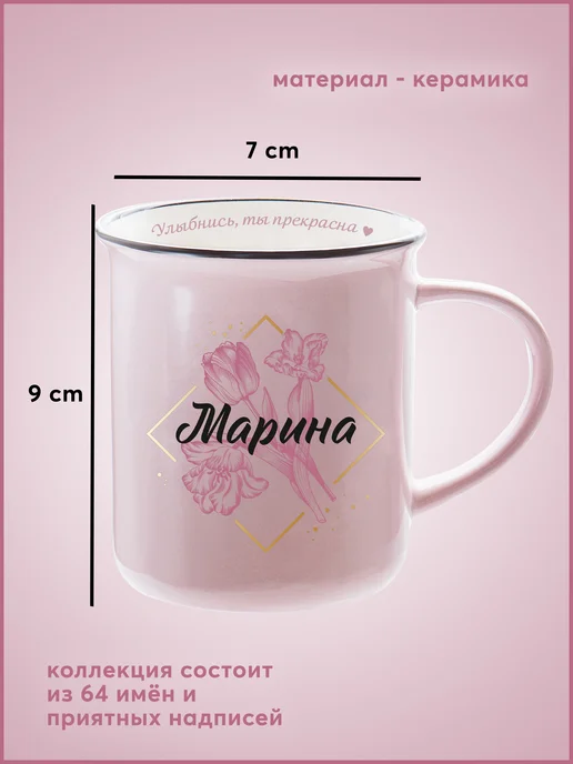 Be Happy Именная кружка подарочная с надписью Марина, черный, фото 2
