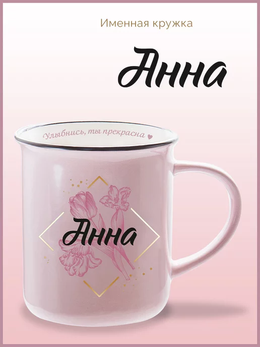 Be Happy Кружка подарочная для девушки с именем Анна, черный