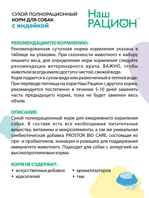 Сухой корм НАШ РАЦИОН для собак, индейка, 2 кг, фото 2