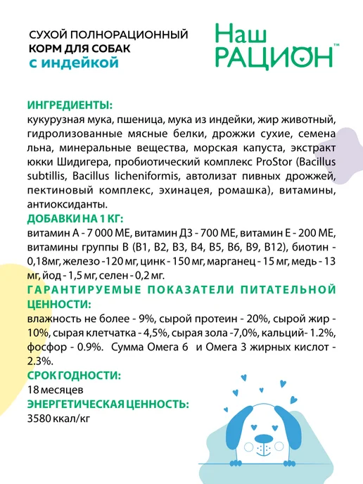 Сухой корм НАШ РАЦИОН для собак, индейка, 2 кг, фото 3