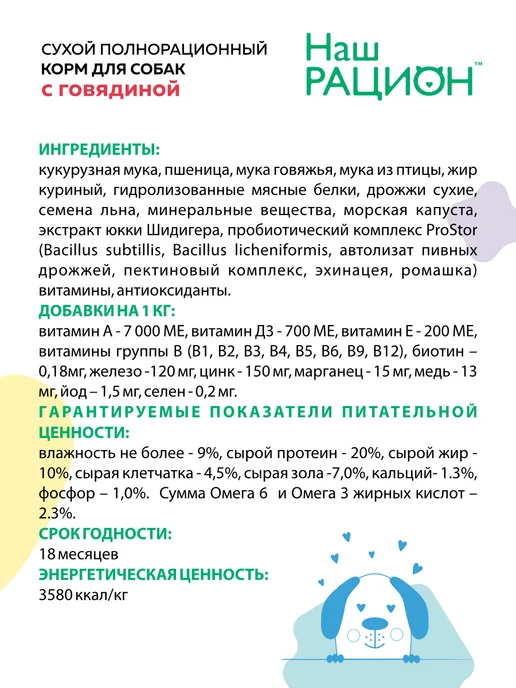 Сухой корм НАШ РАЦИОН для собак, говядина, 2 кг, фото 3