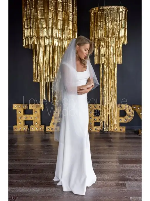 Love Story Boutique Свадебная фата длинная с блеском, белый, фото 2