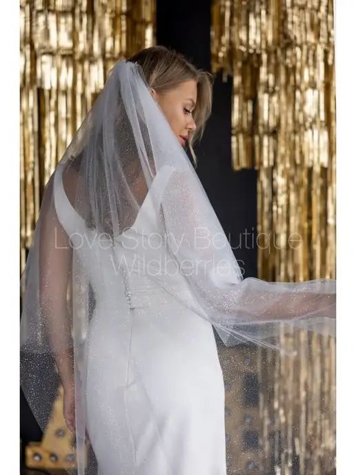 Love Story Boutique Свадебная фата длинная с блеском, белый, фото 3
