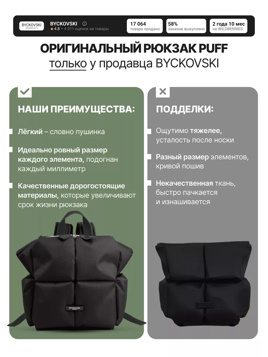 PUFF Рюкзак ткань белый BYCKOVSKI 53412241 купить за 4 446 ₽ в  интернет-магазине Wildberries