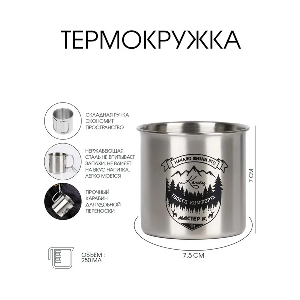 Термокружка,складная ручка, 250 мл