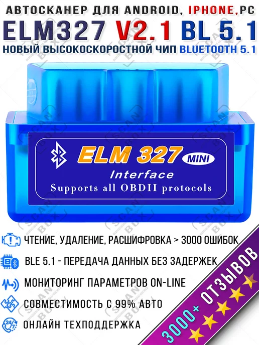 ELM327 ScanBox Автосканер диагностика авто ELM327 v 2.1 OBDII