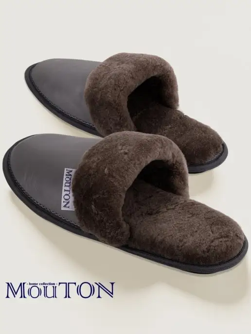 MOUTON Home Collection Тапочки домашние из натуральной кожи и меха, серый, фото 2