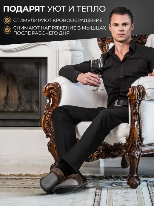 MOUTON Home Collection Тапочки домашние из натуральной кожи и меха, серый, фото 8