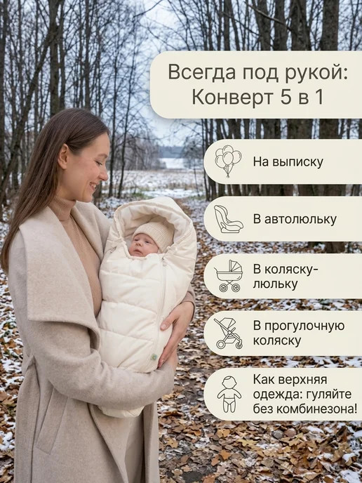 Сонный гномик Конверт на выписку осень зима для новорожденных, белый, фото 2