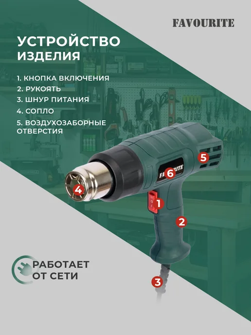 Ewa Фен технический строительный с насадками в кейсе FHGP 2000K, черный, фото 2