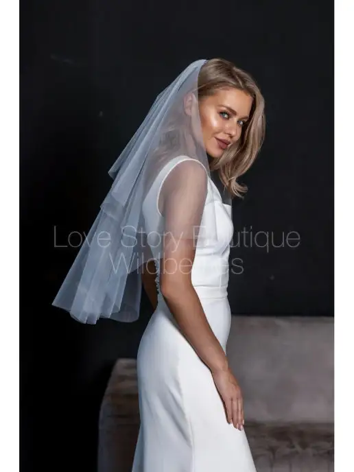 Love Story Boutique Фата свадебная двухслойная из еврофатина, белый, фото 2