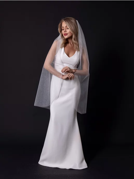 Love Story Boutique Фата свадебная однослойная блестящая, белый, фото 2