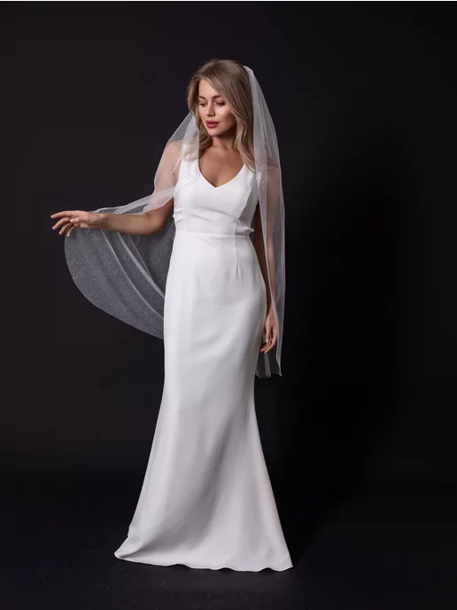 Love Story Boutique Фата свадебная однослойная блестящая, белый, фото 3