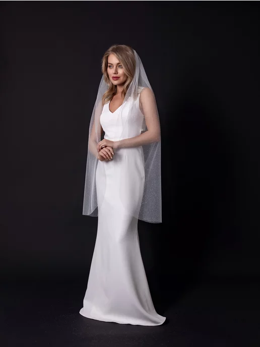 Love Story Boutique Фата свадебная однослойная блестящая, белый, фото 4