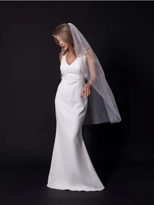 Love Story Boutique Фата свадебная однослойная блестящая, белый, фото 5