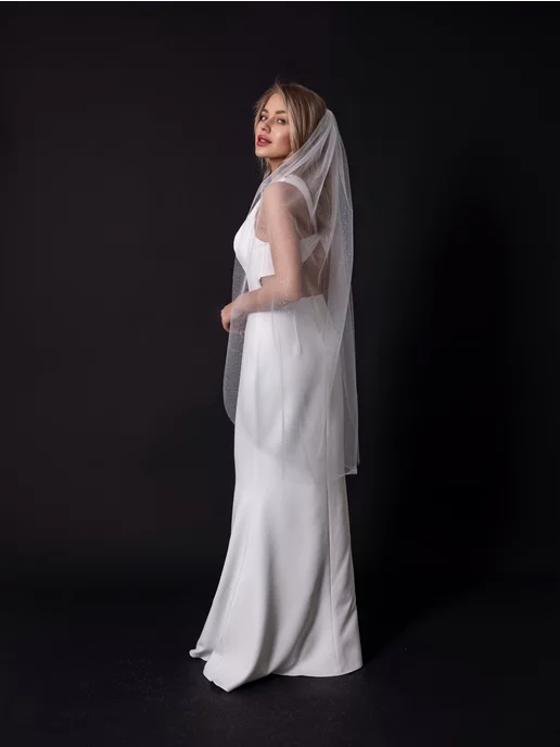 Love Story Boutique Фата свадебная однослойная блестящая, белый, фото 6