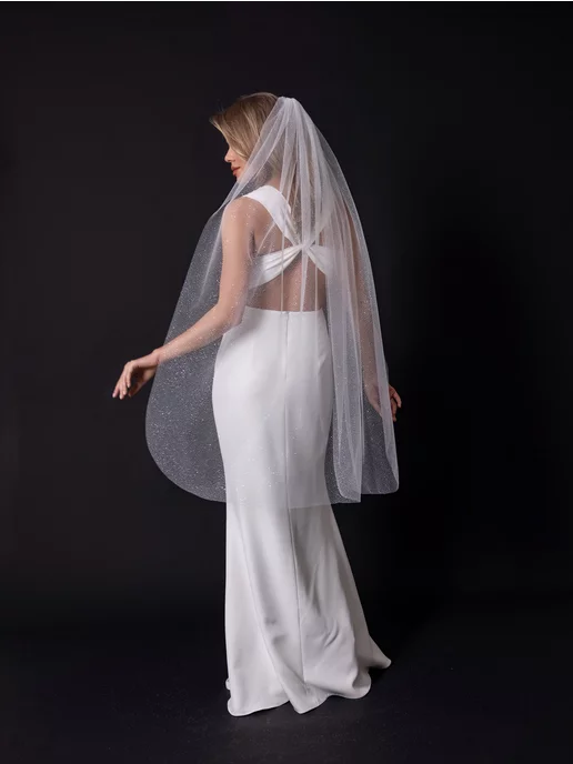 Love Story Boutique Фата свадебная однослойная блестящая, белый, фото 7